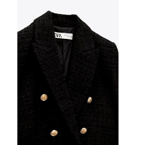 COPY - ZARA WOMEN NEW DOUBLE BREASTED TEXTURED WEAVE BLAZER BLACK 2761/257 XS - Picture 11 of 13